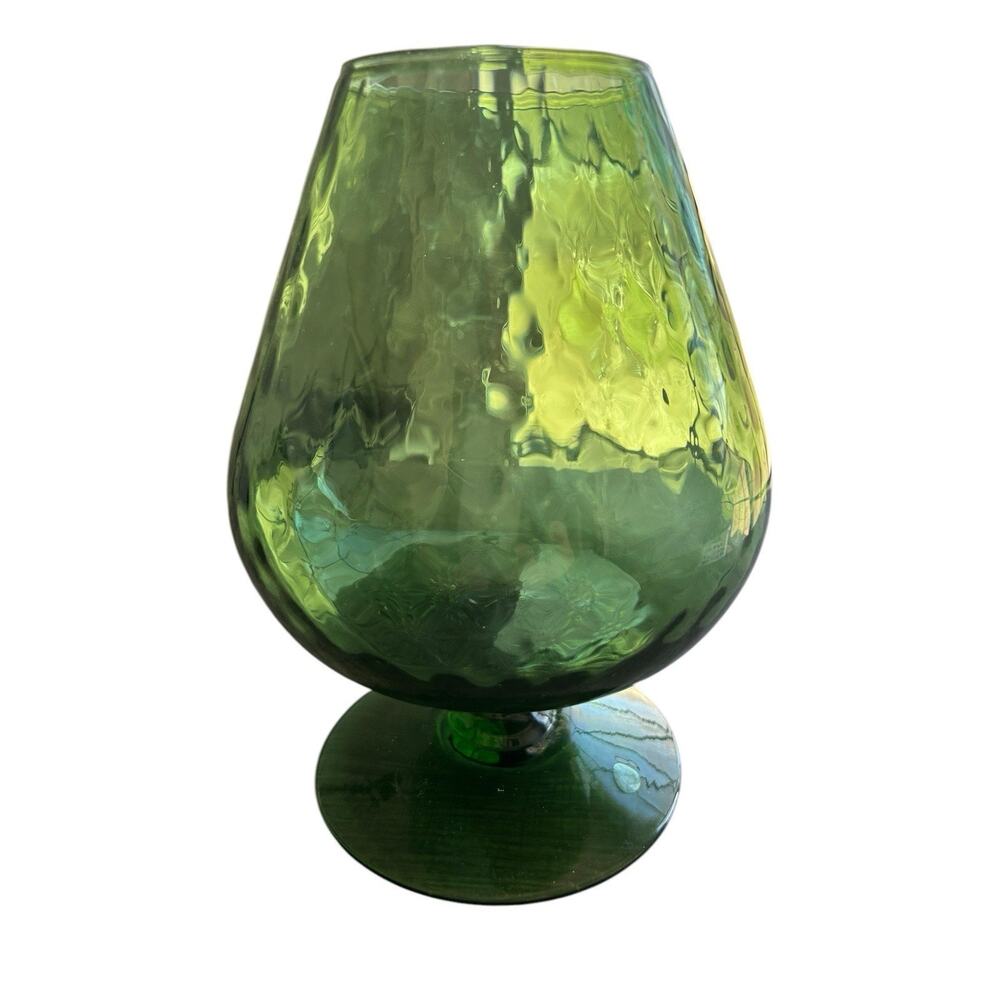 VTG MCM Empoli Diamond Optic Green Glass Brandy Snifter/Vase 7‎ 1/2 inches